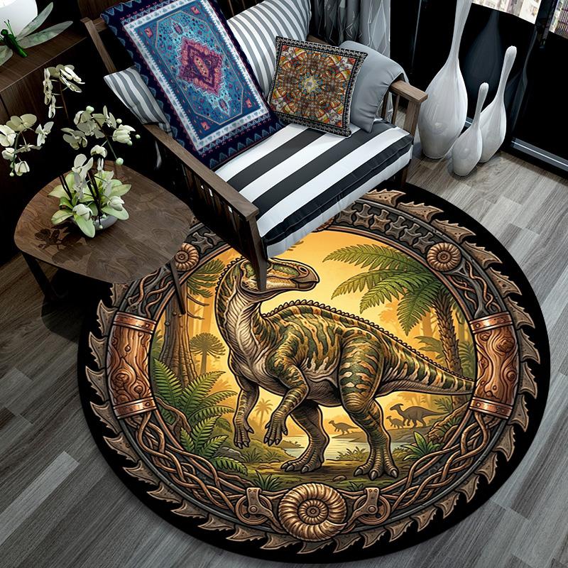 Prehistoric Dinosaur Scene Round Area Rug Under Office Chairs Bedroom Living Room Home Decor