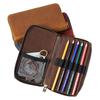 HIMHERCOM Pencil Zipper Pencil Case with Fixed Small Item Large Fountain Pen Retro Fountain Pen Genuine Pencil High School Pen Unisex Case, Leather,