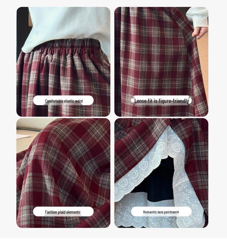 Girls' Plaid Wool Blend Midi Skirt - Autumn/Winter 2025 Fashion