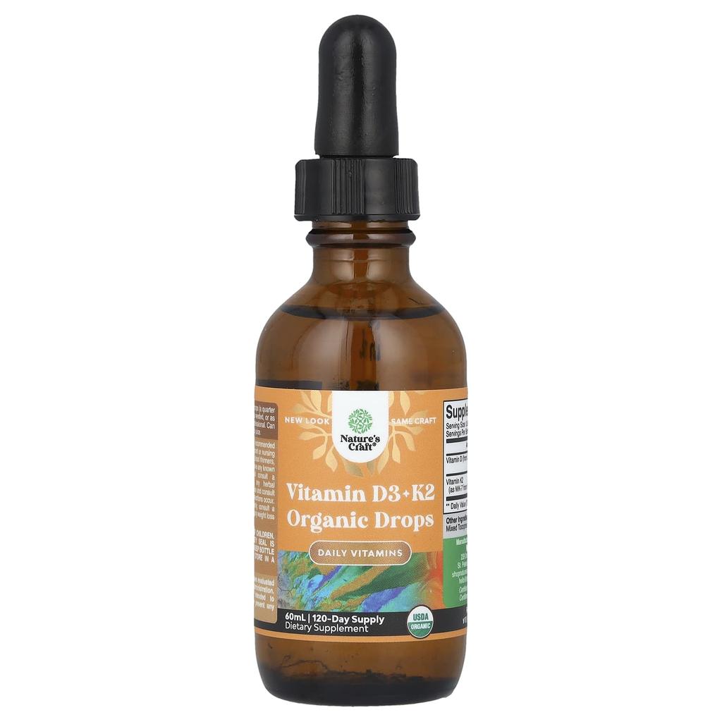Nature'S Craft, Organic Vitamin D3 + K2 Drops, Alcohol Free, 60Ml