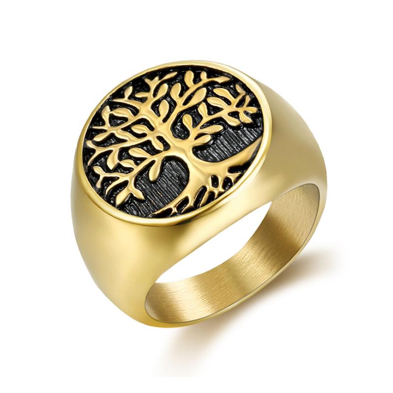 Classic Tree of Lift Signet Ring Gold/Silver Color Stainless Steel Biker Rings Men Viking Amulet Rings Nordic Jewelry Size 7-15