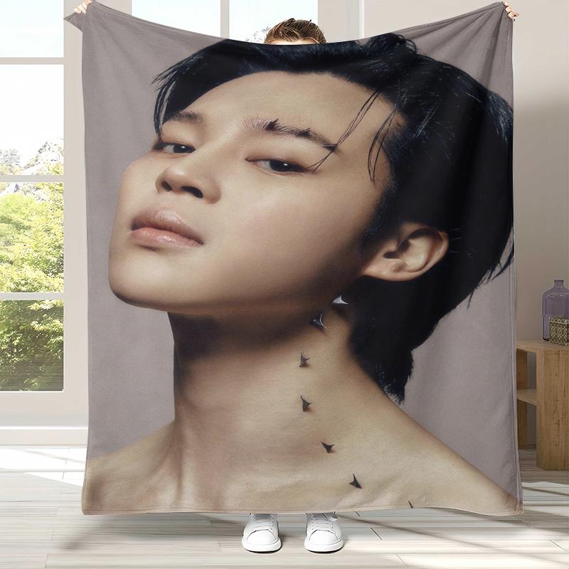 Jimin Kpop B-BTS Star Flannel Blanket,Ultra Soft Warm Plush Throw for Home Bedroom Bed Sofa Cover Office Camping picnic gift