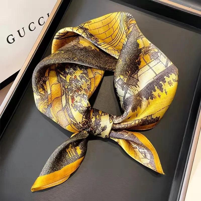 New Small Square Scarf Retro Three-dimensional Printing Silk Scarf Decoration Simulation Silk Scarf Headscarf Multi-purpose