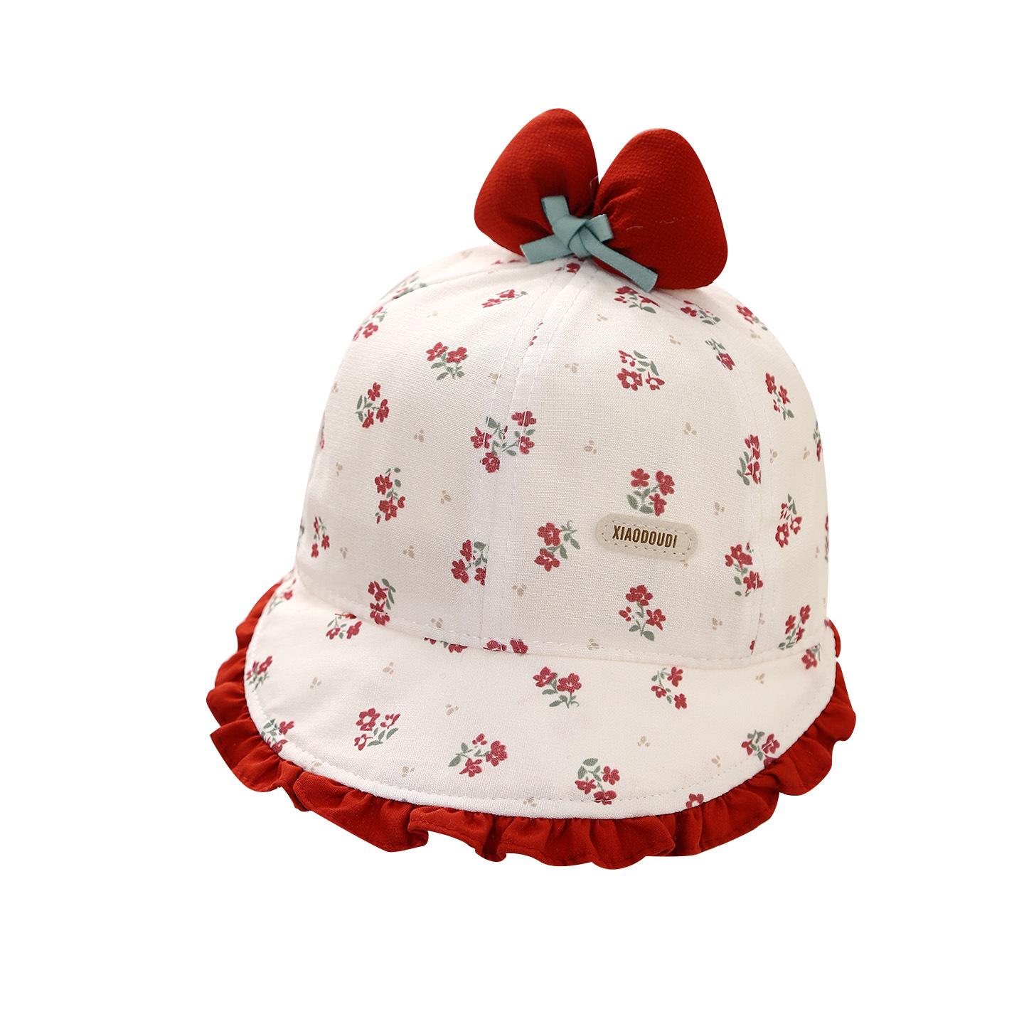 

Retro Bow Baby Sun Hat - Spring & Autumn Thin Duckbill Cap for Infant Girls Khaki Wide-Brim Floral