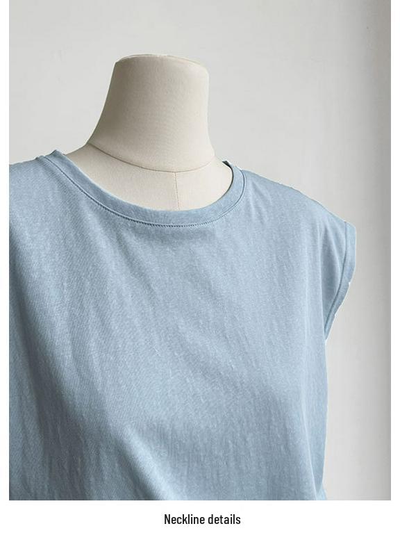 LUXI Koreanisches Schlank geschnittenes Kurzarm-T-Shirt mit Schnürung und unregelmäßigem Saum für Damen