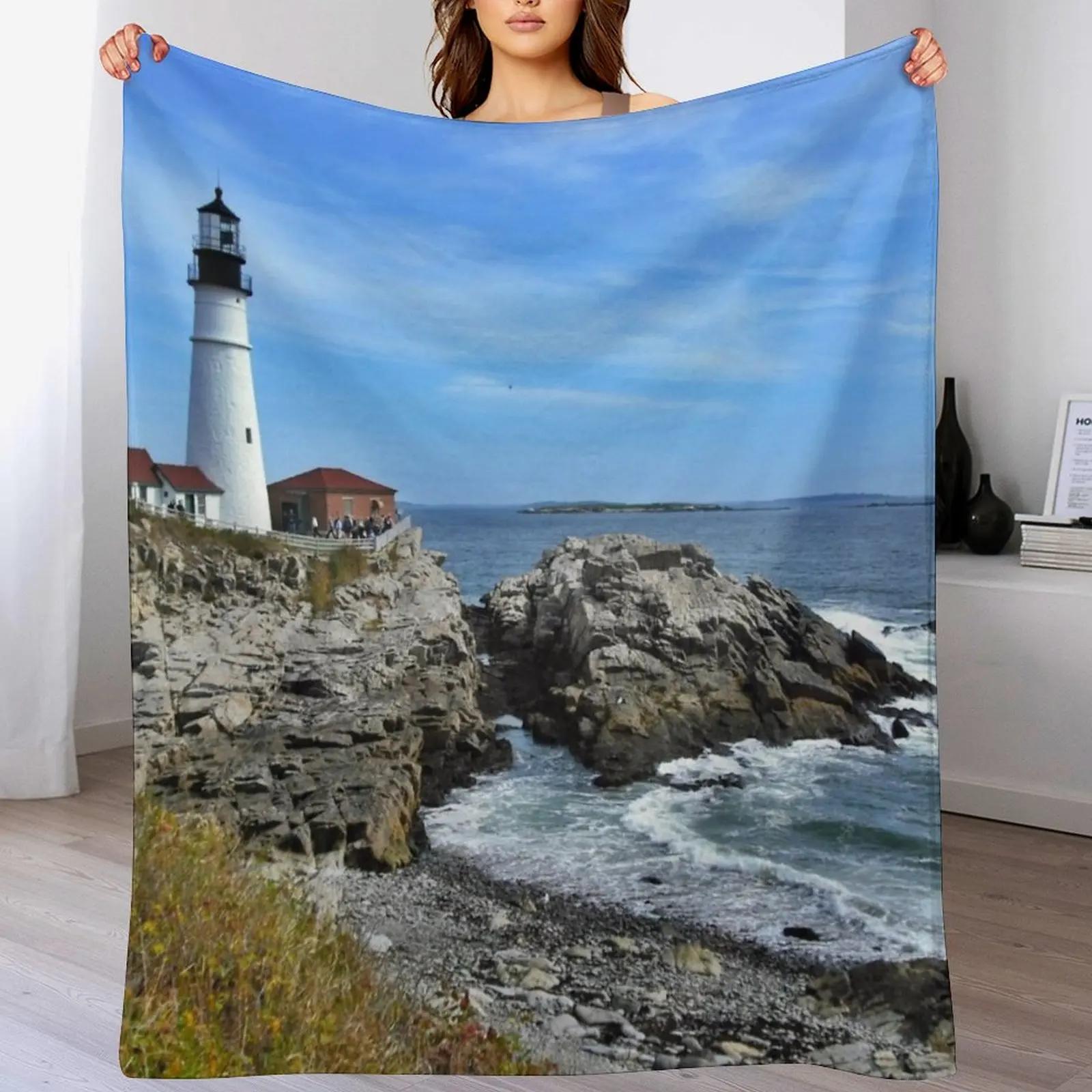 Looking out to Sea Portland Head Lighthouse Maine Throw Blanket Reusable Durable Soft Blanket for All Seasons 102x76cm(40x30in)
