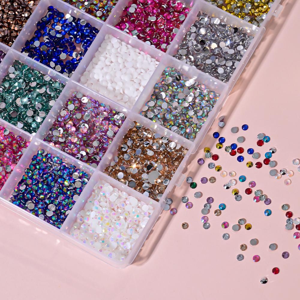 1Box 3D Colorful Round Nail Art Rhinestones Flatback Galss Diamond Gems Jewelry Nails Charms DIY Makeup Manicure Accessories &*1