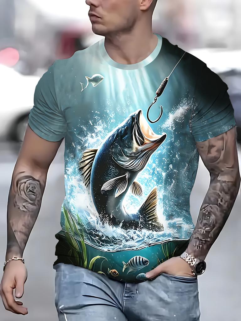 Men's Fishing Shirt Summer T Shirt Short Sleeve Tee Top Men T-Shirt Harajuku Casual T Shirt Men Round Neck Tops Fishing T-Shirts