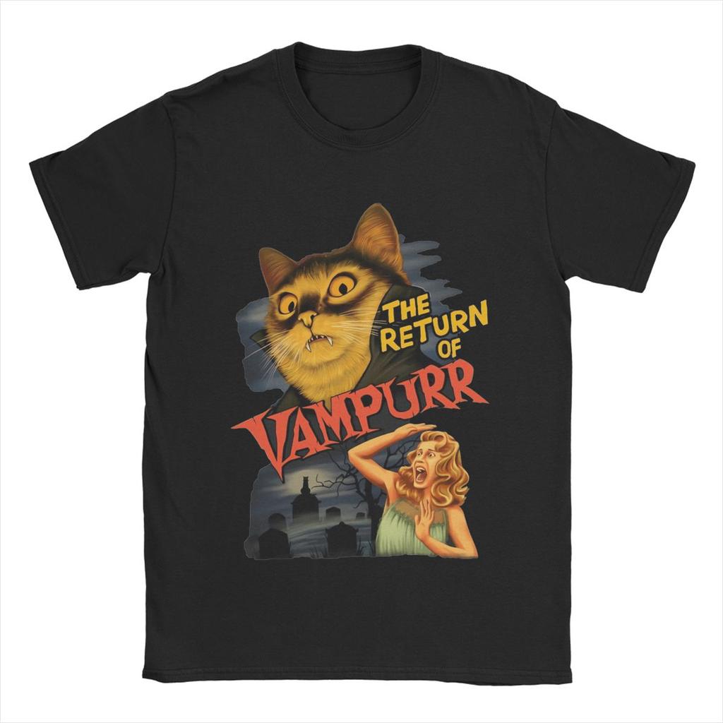 The Return Of Vampurr T-Shirt Herren O-Ausschnitt Reine Baumwolle T-Shirts Vampir-Katze vs. Gurke Kurzarm-T-Shirt Streetwear Unisex Oberteile