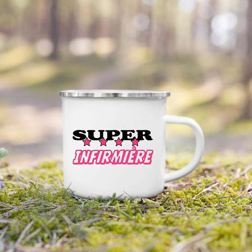 Beste Krankenschwester Französisch Bedruckte Emaille Tassen Kaffeebecher Trinken Wein Saft Tasse Dessert Kakao Milch Henkeltasse Bestes Geschenk für Infirmiere