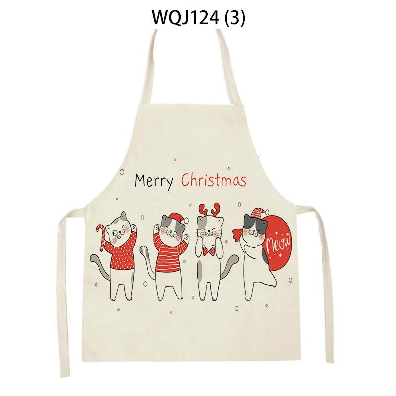 Cartoon Merry Christmas Cat Kitchen Aprons Adult Kids Waist Bibs Home Cooking Baking Cleaning Aprons Sleeveless Pinafore