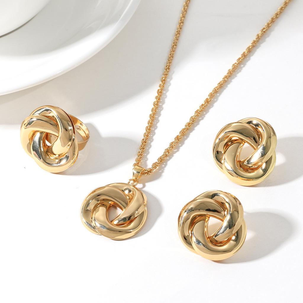 Twist ring hollow necklace, earrings and ring set, elegant and versatile temperament, suitable for daily use
