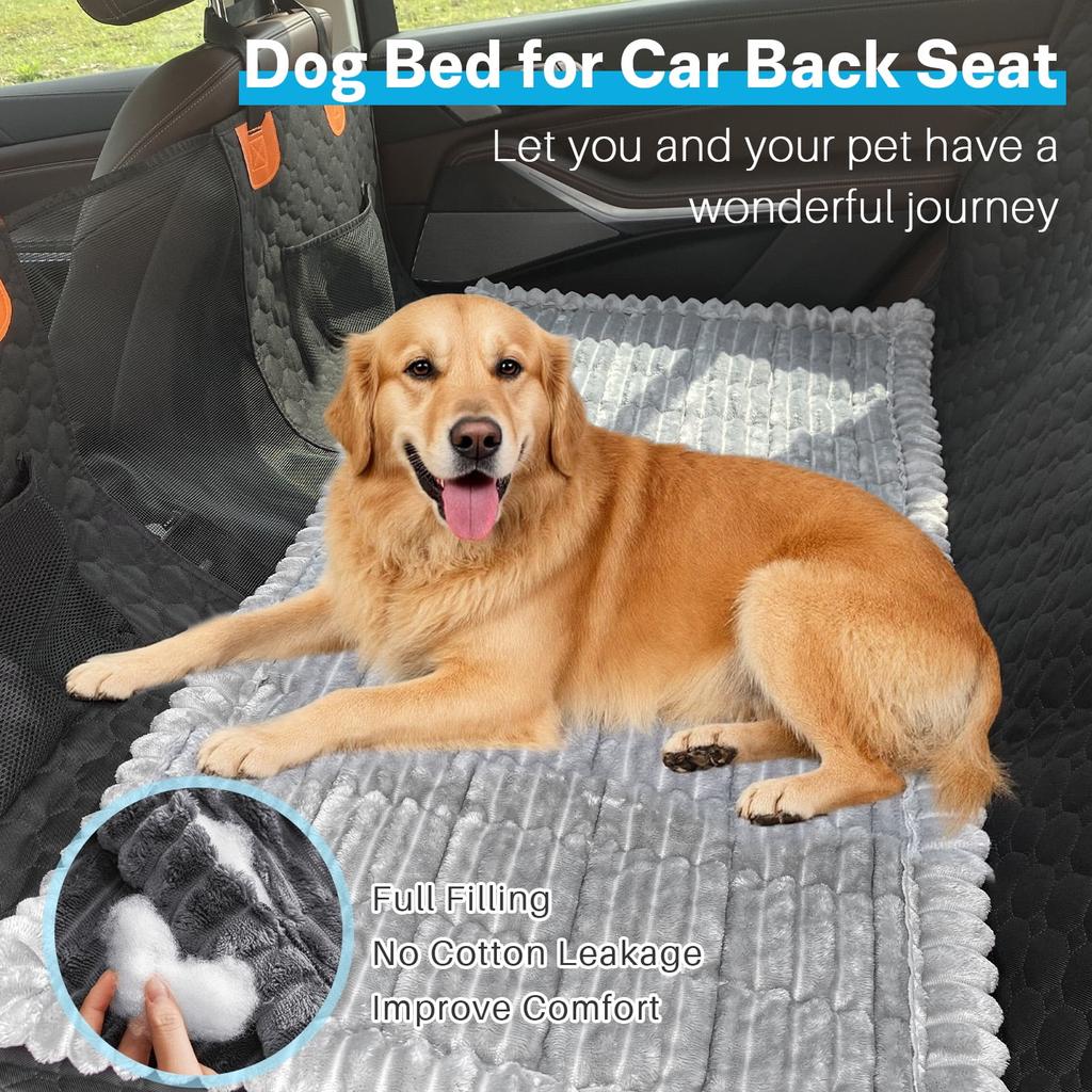 Backseat Pet Bed Mat, Dog Bed for Car Back Seat, Non-Slip Furry Dog Covers Pet Mat, Fit for Backseat Extenders and Seat Covers