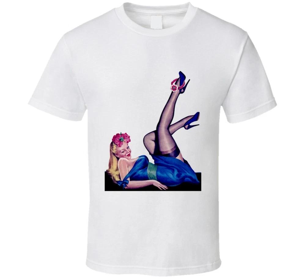 

Blue Beauty Retro T-shirt Vintage Tee 50s 60s Sexy Pinup Girl Burlesque Model S
