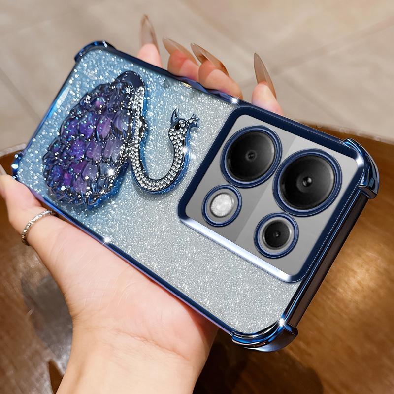 KEYSION Shockproof Plating Phone Case for Redmi Note 13 Pro 4G 13 5G Glitter Jewelled Swan Kickstand Cover for POCO X6 Pro M6 Pro
