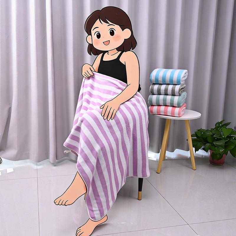 Coral Velvet Two-Color Striped Towel - Large, Thick, Absorbent, No Shedding, Ideal for Bathing & Children's Face Washing