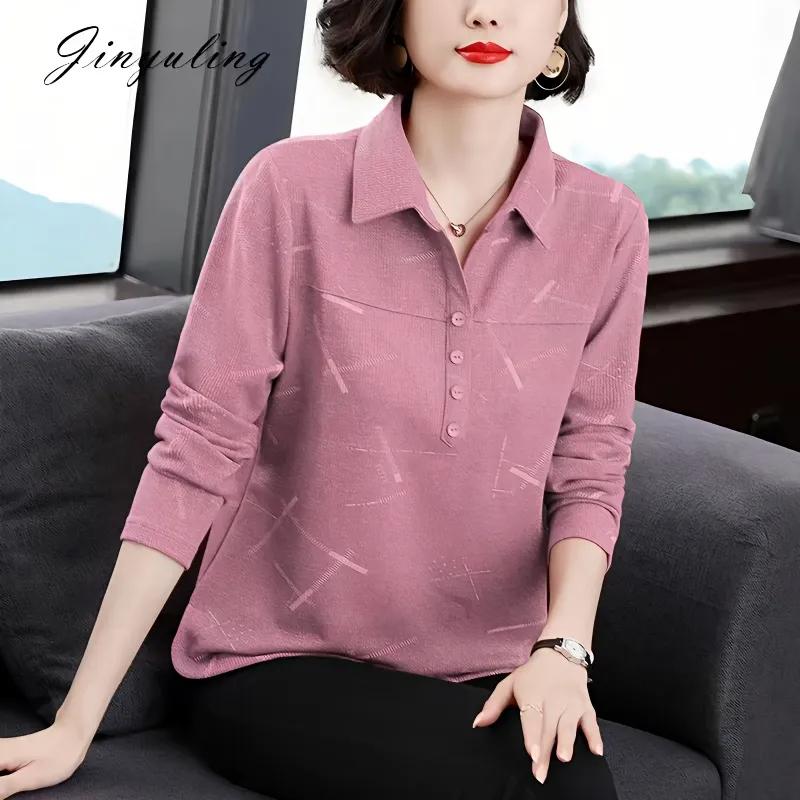 Women's New Stitched POLO Collar Button Fashion Solid Color Versatile Casual Long Sleeve Top