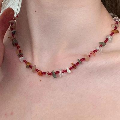 Color Irregular Natural Stone Beaded Necklace Female Niche Retro Light Luxury Texture Elegant Versatile Neck Chain Collarbone Chain