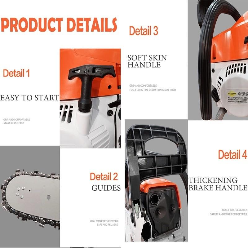 20 Inch High Power Handheld Gasoline Chain Saw 52CC Heavy Duty Wood Cutter Cordless Portable Logging Chainsaw