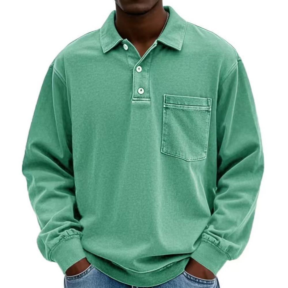 New men's long-sleeved shirt casual versatile simple loose button-down polo shirt