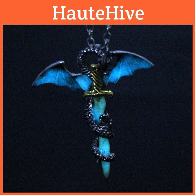 Luminous Winged Dragon Alloy Animal Motif Necklace With Pendant For Travelers And Celebrations