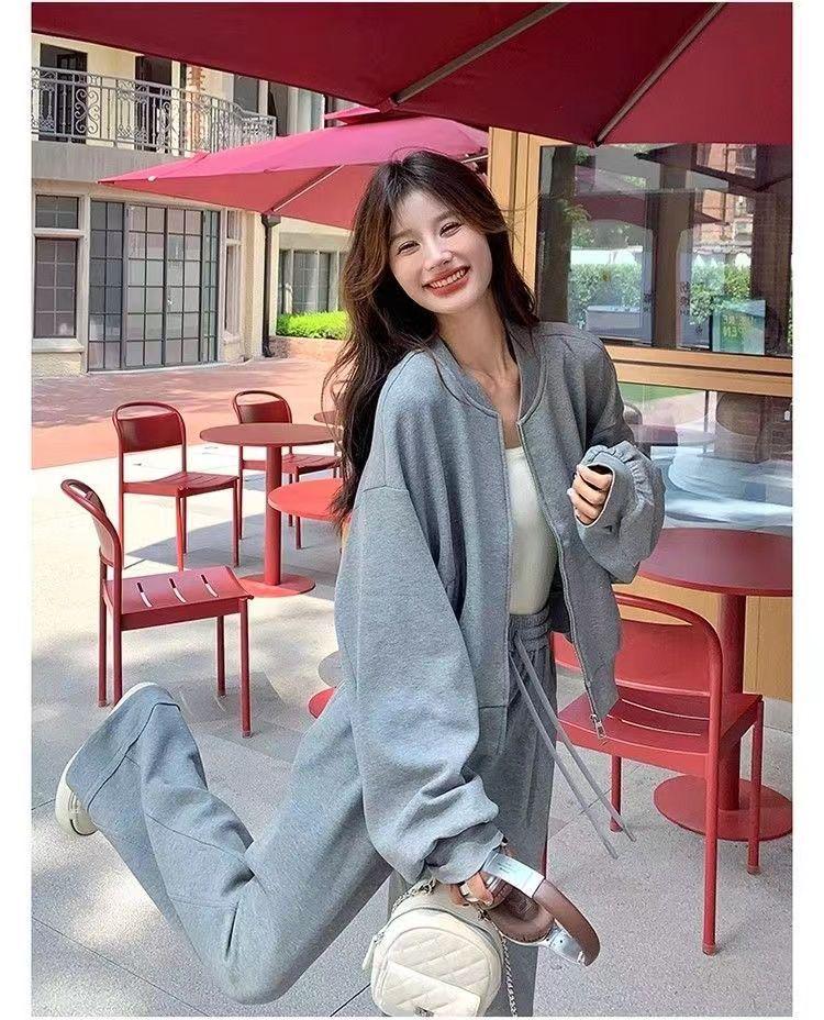 Women's Plus Size Sporty Sweatshirt & Wide Leg Pants Set - Autumn/Winter Two-Piece Cardigan Outfit