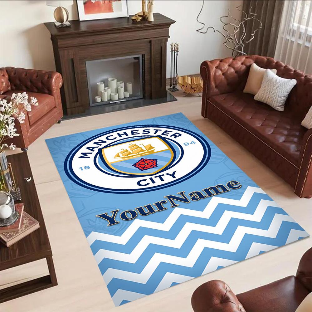 Manchester City Customize Your Name Floor Mat Design for Playrooms Study room Hallway Entryway Anti-slip Rug Anime Office Decor Wedding Party Gift