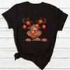 Fashion Women's Tops Tee Women Merry Christmas Holiday T-shirts Funny Cartoon Santa Reindeer Printed Black T-shirt Female ...