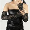 Eleganti Maniche Nere Ricamate Tessuto Traspirante Guanti Senza Dita Evento Formale Accessorio di Moda Quotidiana