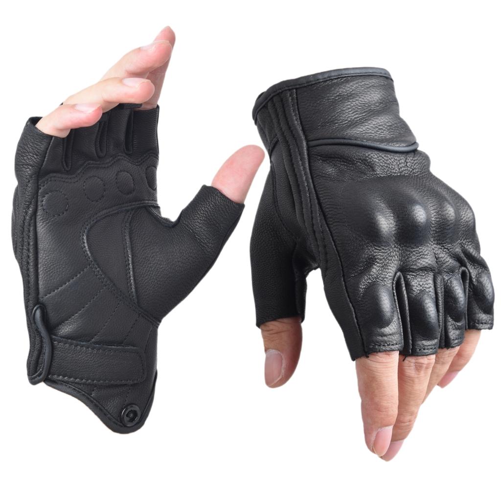 Leather Gloves for low-speed urban Motor Riding Gloves Half Finger for Men Fingerless Gloves Black