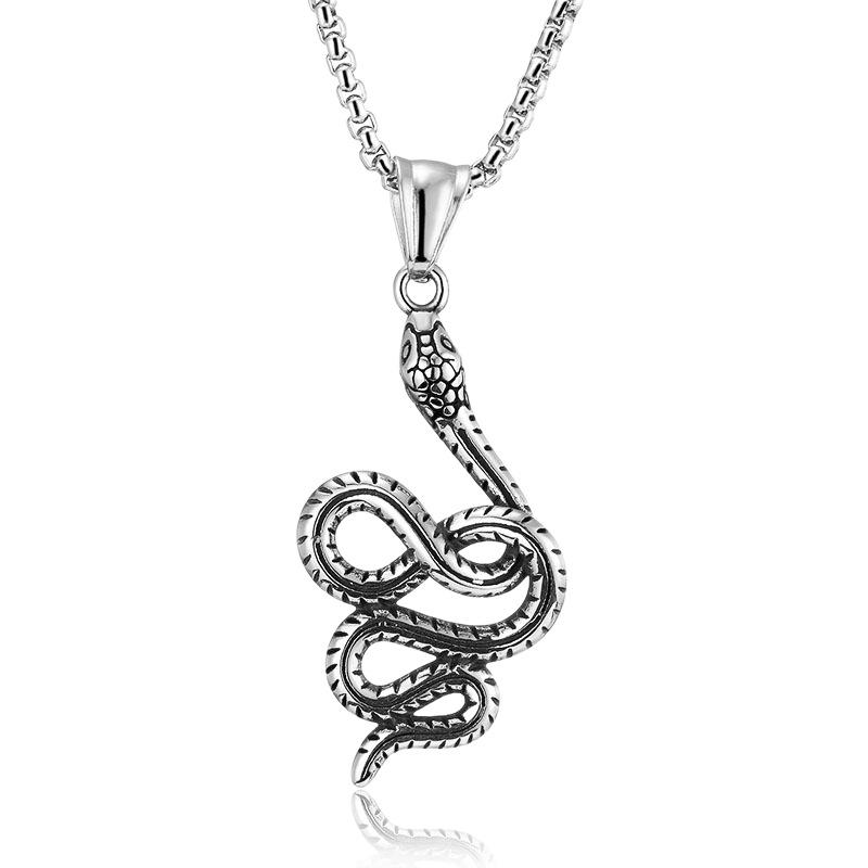 Men's Trendy Snake Pendant Necklace in Stainless Steel