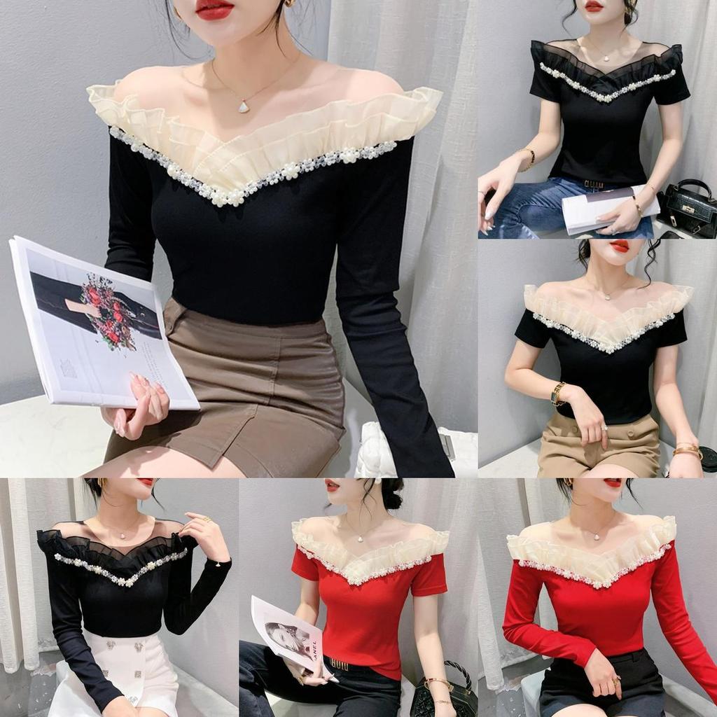 Fabric Long Sleeve Off Shoulder Top For Elegant Office Wear