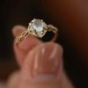 Gold Plated Natural Moonstone Cats Eyes Ring for Women Fashion Luxury Geometric Design Rings Open Adjustable Ring Trendy Jewelry