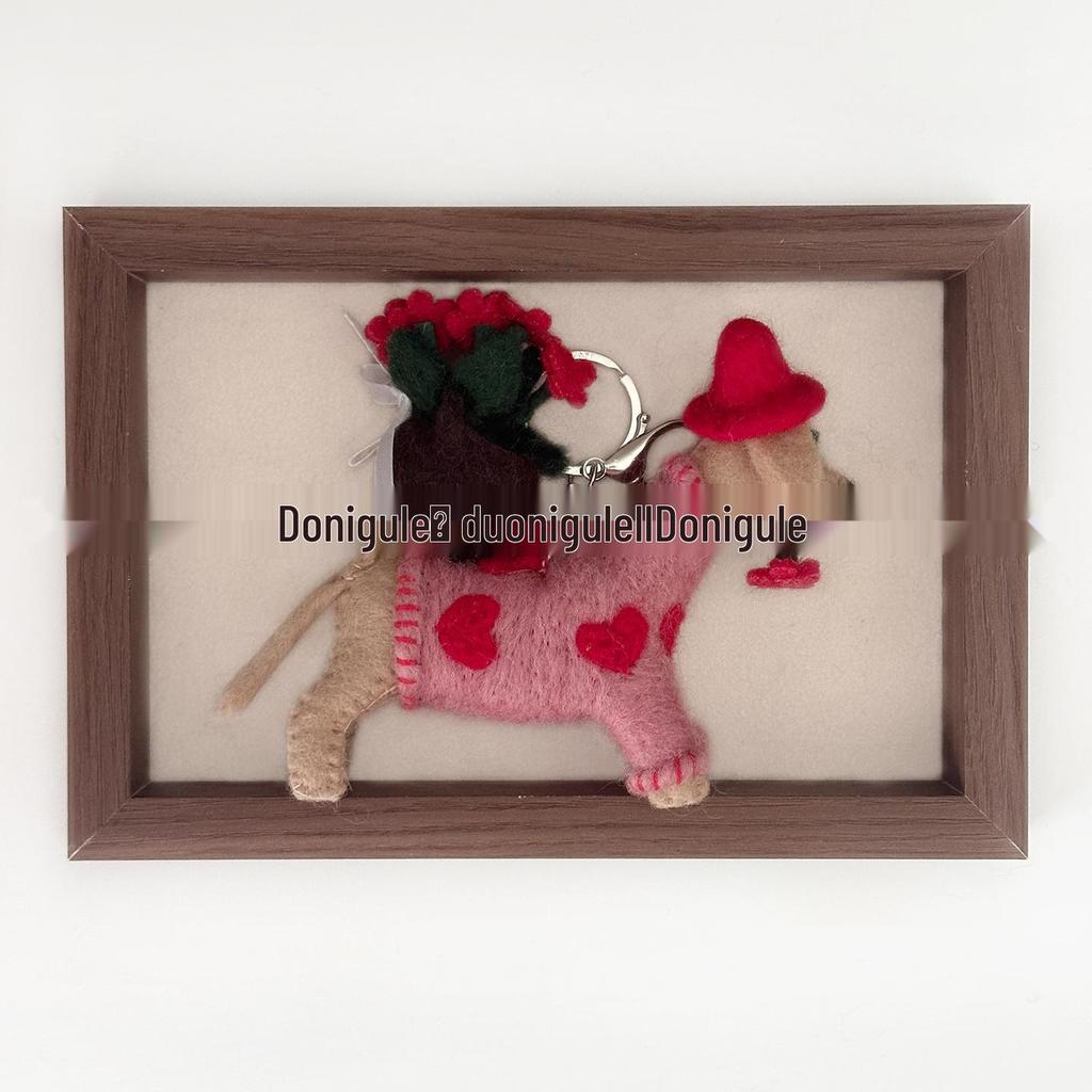 Doni Gulo Handmade Dachshund Wool Felt Pendant: Flower Basket Heart Keychain & Car Charm Gift