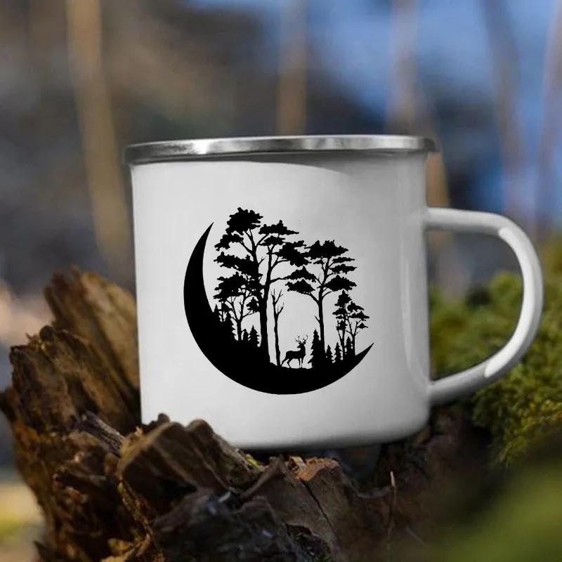 Stampa 'Le Montagne Aspettano' Tazza Smaltata Creativa Campeggio Caffè Tè Acqua Latte Tazze Manico Bicchiere Vacanza Escursionismo Regalo