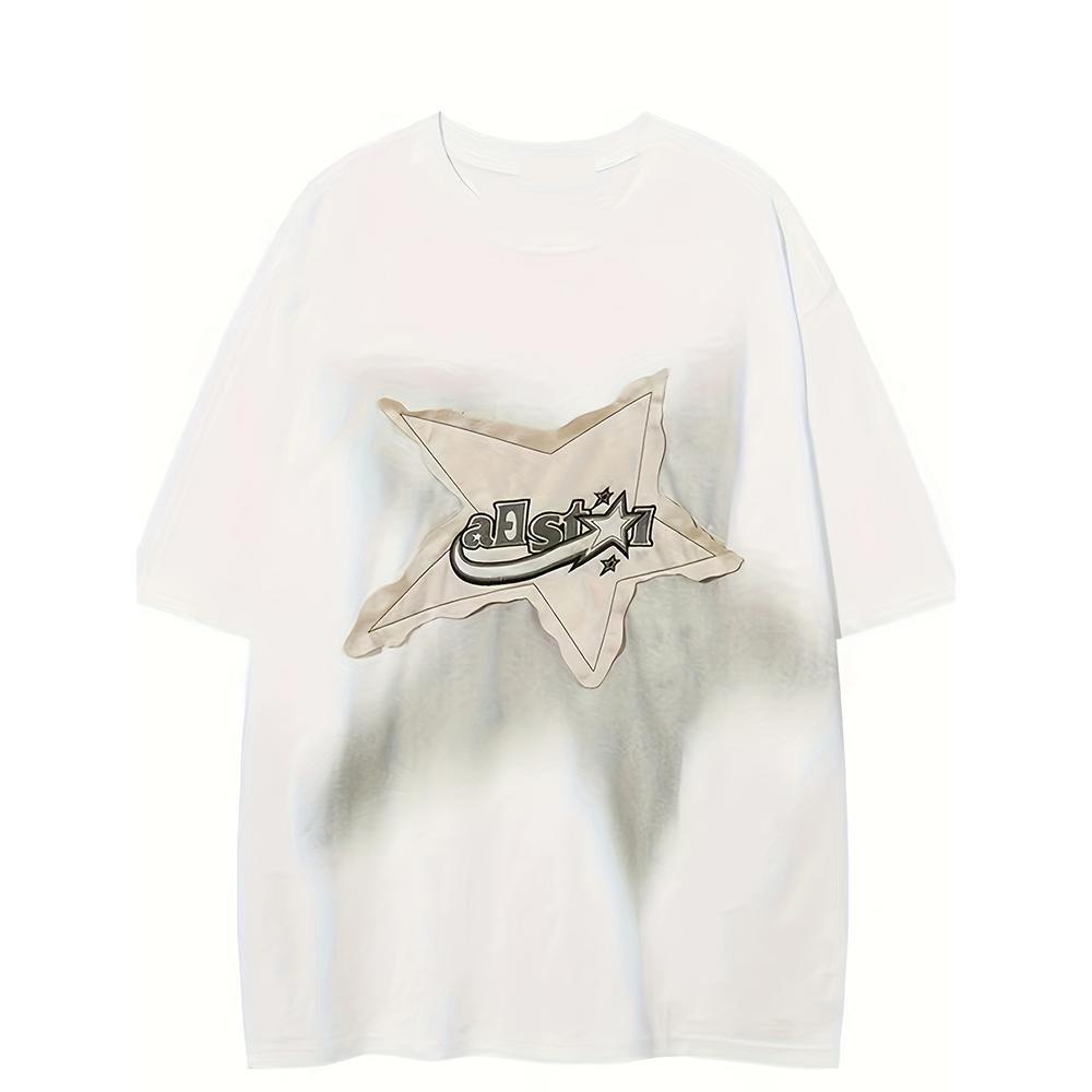 Men's Casual Comfortable Cotton Fashionable Loose Short-Sleeved Unique Star-Patterned Street Style T-Shirt Summer Trend Wear