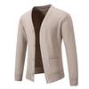 Men's Solid Color Textured Pockets Plush Thick Warm Casual V-neck Sweater Jacket