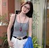 #Early Autumn New Sweet Polished Bow Printed Sling Vest Slim One-piece with Chest Pad To Look Thin