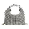 New round bead handbag inlaid brick women's fashion versatile diamond chain rhinestone shoulder bag messenger dinner bag