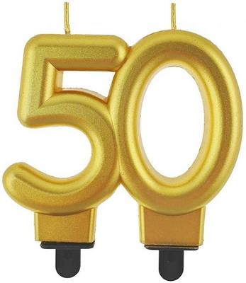 Cake Candle 50 Metallic Gold Birthday 8cm