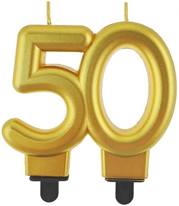 Cake Candle 50 Metallic Gold Birthday 8cm
