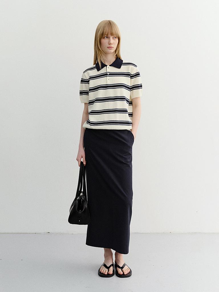 Deonseuteu Unisex Multi Striped Polo Knit_Udsw6B122_Cream / Navy