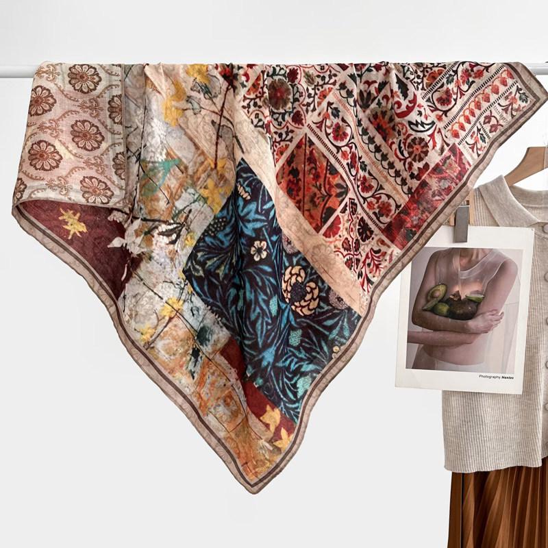 Polka dot double-sided heterochrome ethnic style retro 91 velvet large square scarf silk scarf women's spring and autumn warm shawl scarf scarf