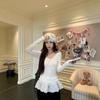 Sweet wind lace splicing lace-up long-sleeved top women's winter niche V-neck knitted sweater with white bottoming shirt