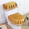 Four Seasons Lace Toilet Cushion Three Piece Flannel Printing Toilet Seat Set with U-shaped Zipper Beauty Toilet Dust Cover