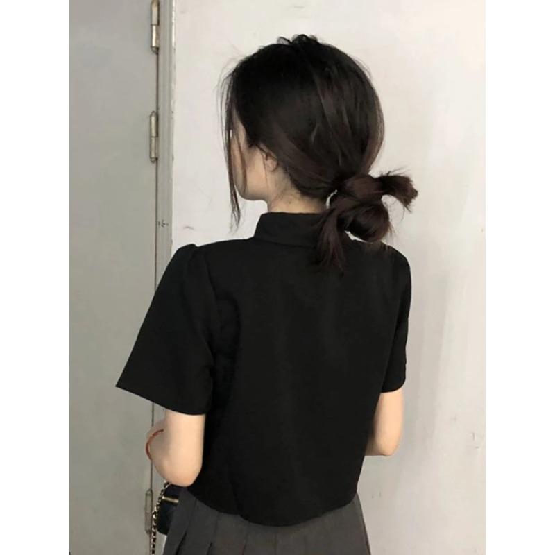 Chinese Style Shirts Women Modern Crop Pure Summer All-match Sweet Girl Irregular Fashion Lady Elegant Thin
