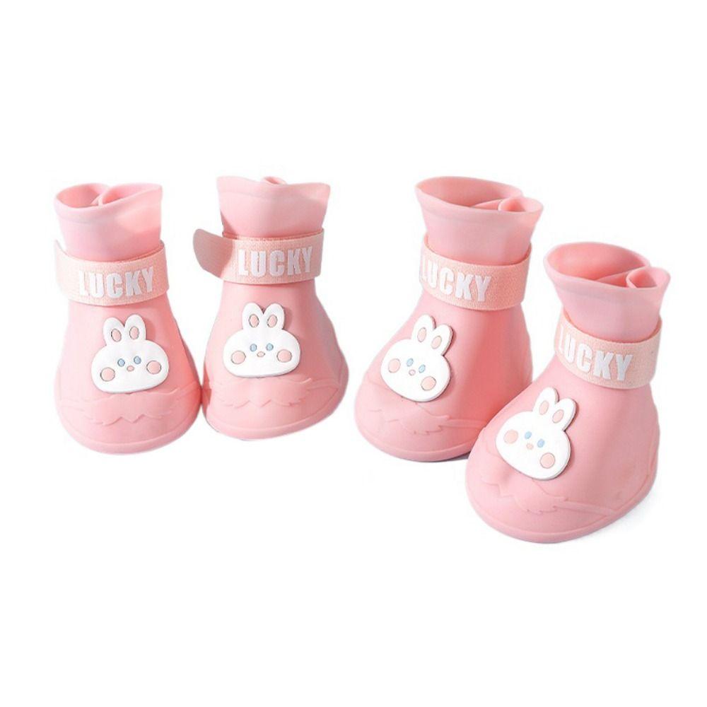 4pcs/set Cartoon Anti-slip Pet Rainshoe Wear Resistant Dog Ankle Boots  For Dogs Puppy