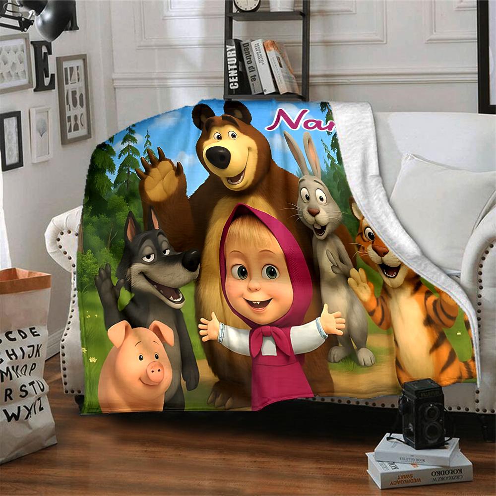 Custom Name Forest Friends Adventure flannel Blanket for Super Soft Cute Comfort Blanket for Travel Bedding Couch Sofa Blanket