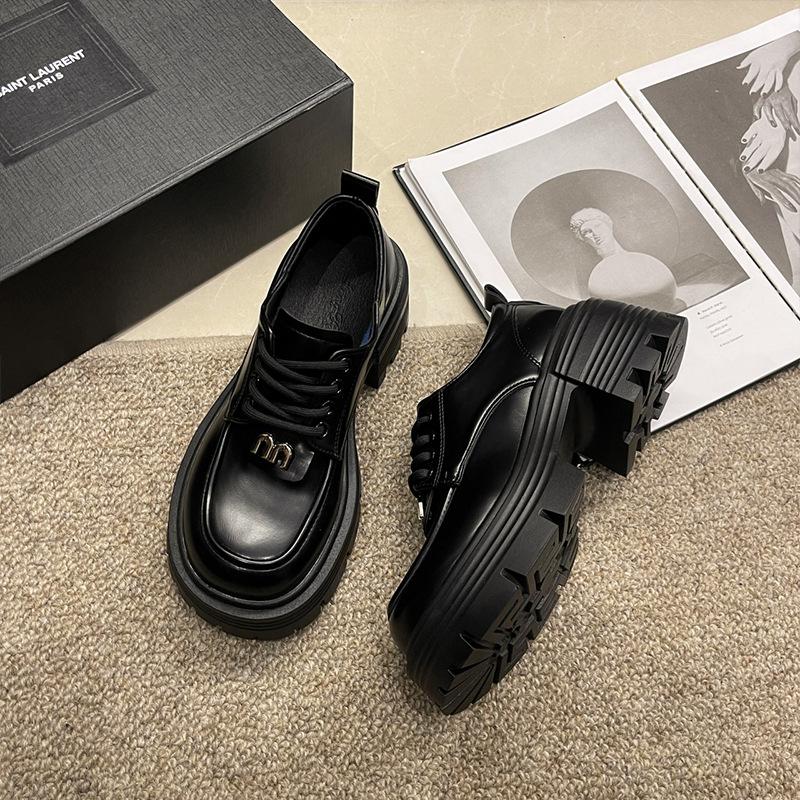 

British style lace-up small leather shoes women s 2025 spring and autumn new ins trendy Internet celebrity fashion versatile platform loafer single sh 35 чёрный