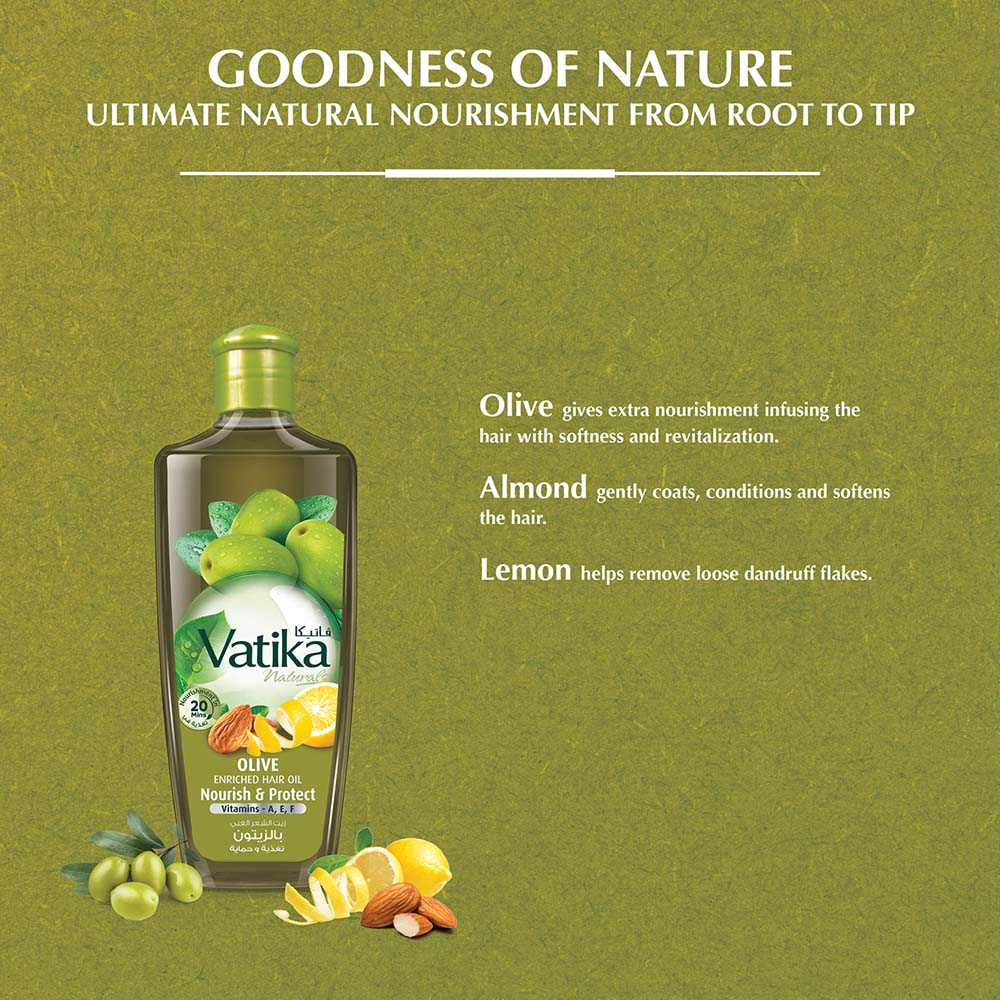 Olive Enriched Hair Oil 200ml. Vatika Naturals Dabur Multivitamin - Natural Nourish and Protect Your Hair